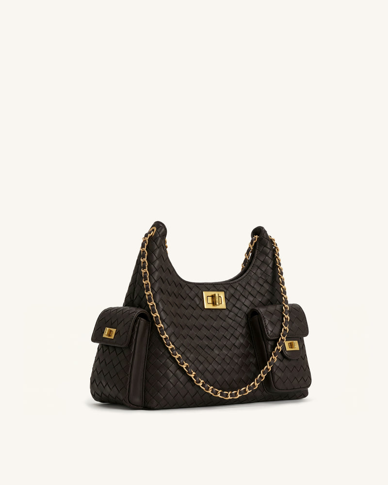 Vivian Woven Chain Shoulder Bag - Dark Brown