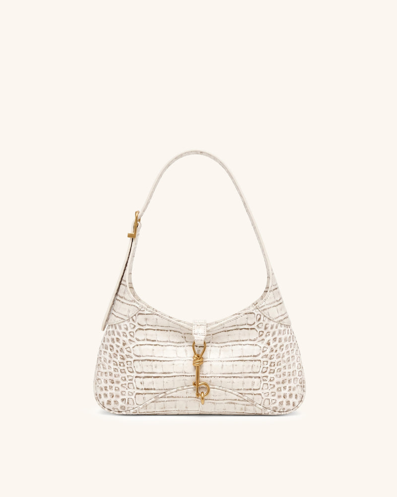 Juliette Key Charm East-West Shoulder Bag - Off White Croc