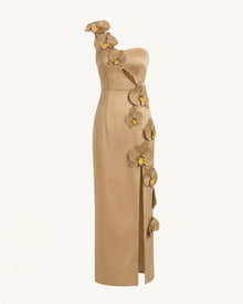 Orchid Embellished Cutout Slit Maxi Dress - Mocha Brown