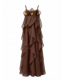 Orchid Embroidered Organza Maxi Dress - Dark Brown