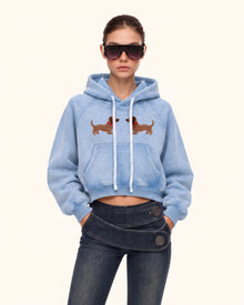 Facing Dachshund Acid Cropped Hoodie - Washed Sky