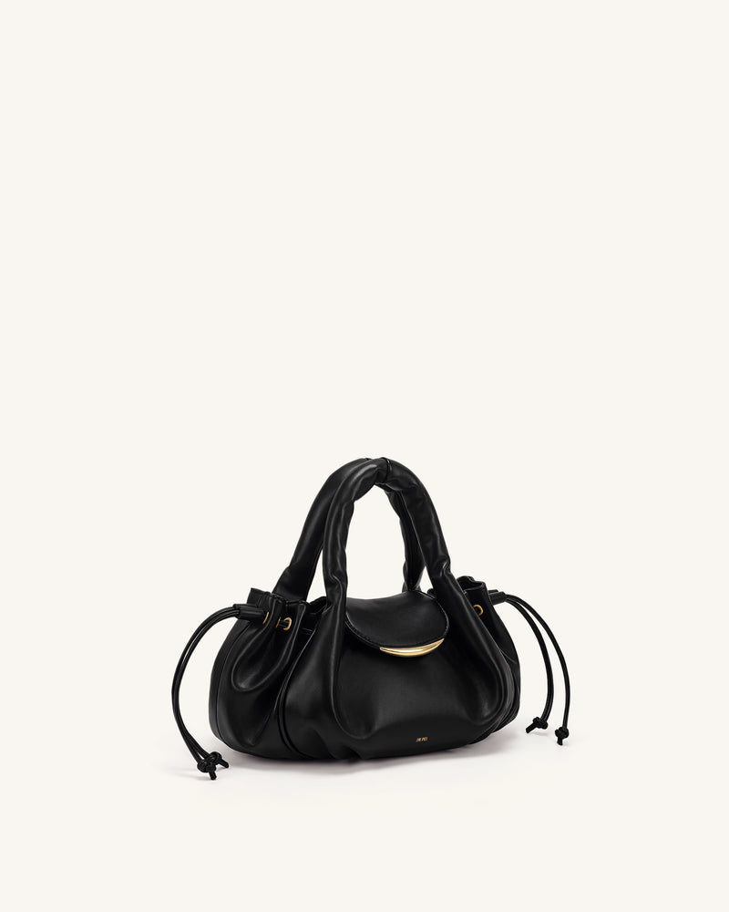 Nerissa Ruched Flap Top Handle Bag - Black
