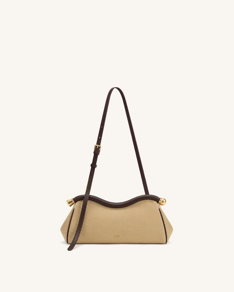 Naomi Curved Shoulder Bag - Dark Brown Canvas