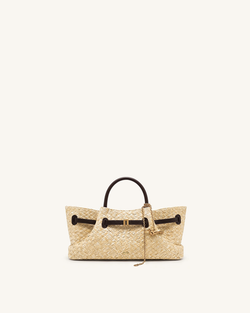 Maeve Faux Straw Dachshund Metal Charm Tote Bag - Brown