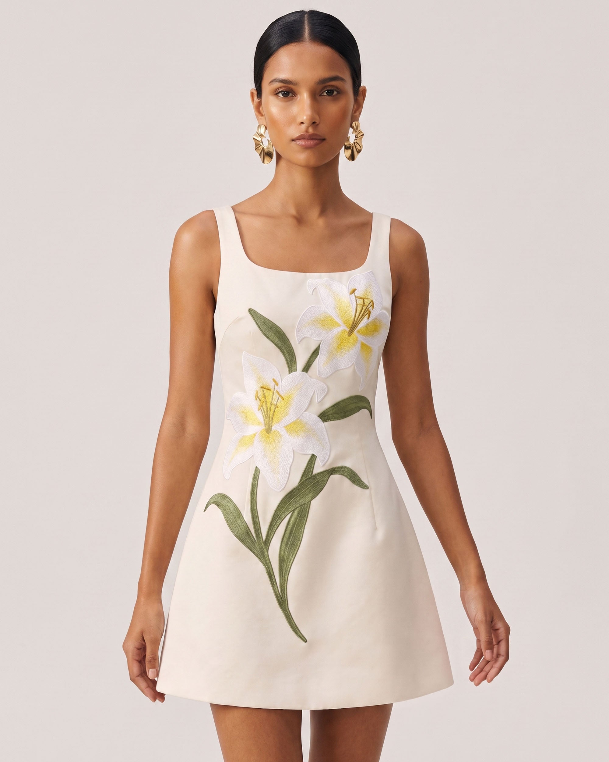 Lily Floral Print Sleeveless A-Line Mini Dress - White