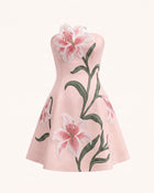 Lily Floral Print Strapless A-Line Mini Dress - Light Pink