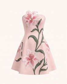 Lily Floral Print Strapless A-Line Mini Dress - Light Pink