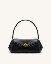 Lucia Turn-Lock Flap Shoulder Bag - Black