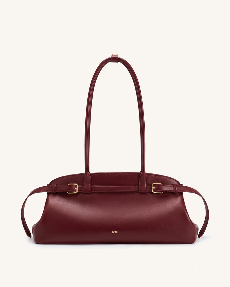 Arden Belt Detail East-West Shoulder Bag - Berry Red