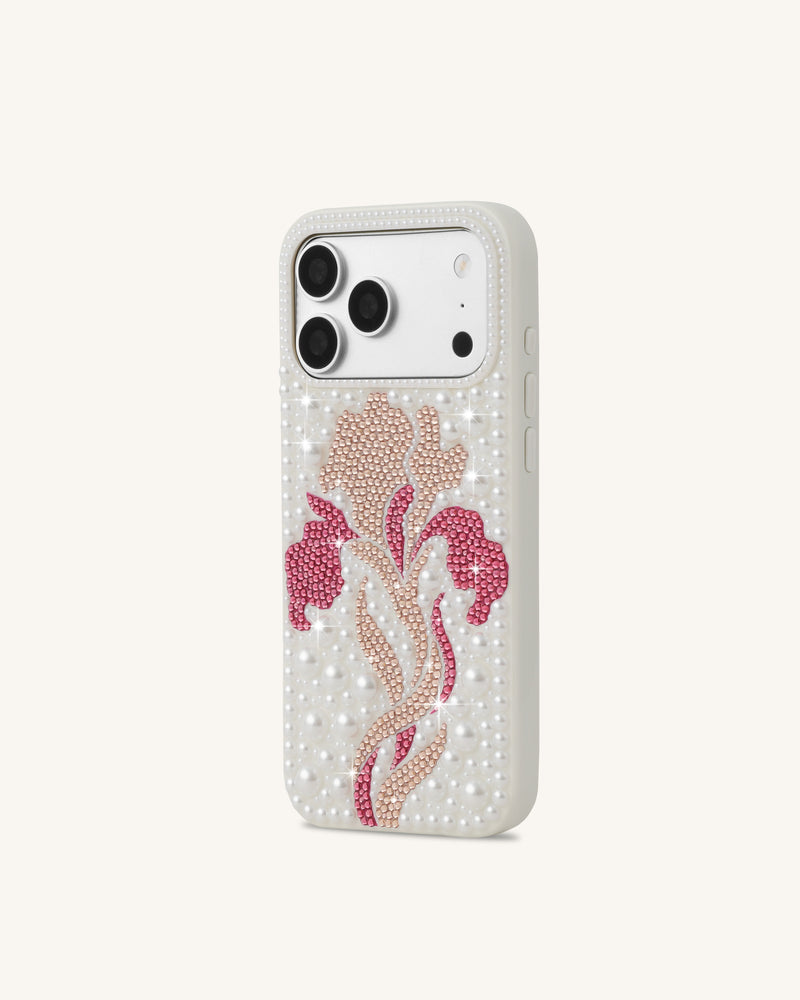 Floral Pearl Artificial Crystal Phone Case - White