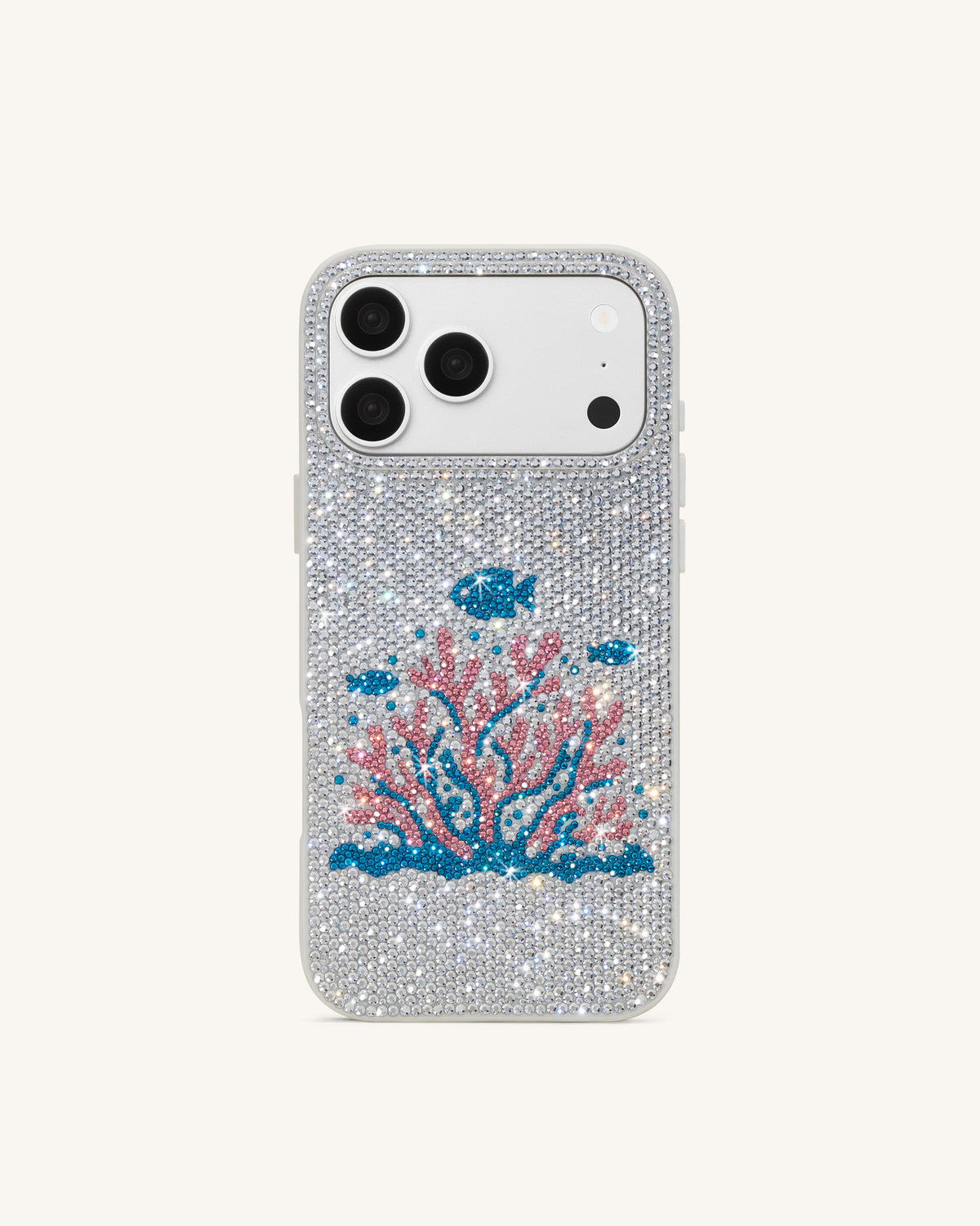 Pink Coral Artificial Crystal Phone Case - White