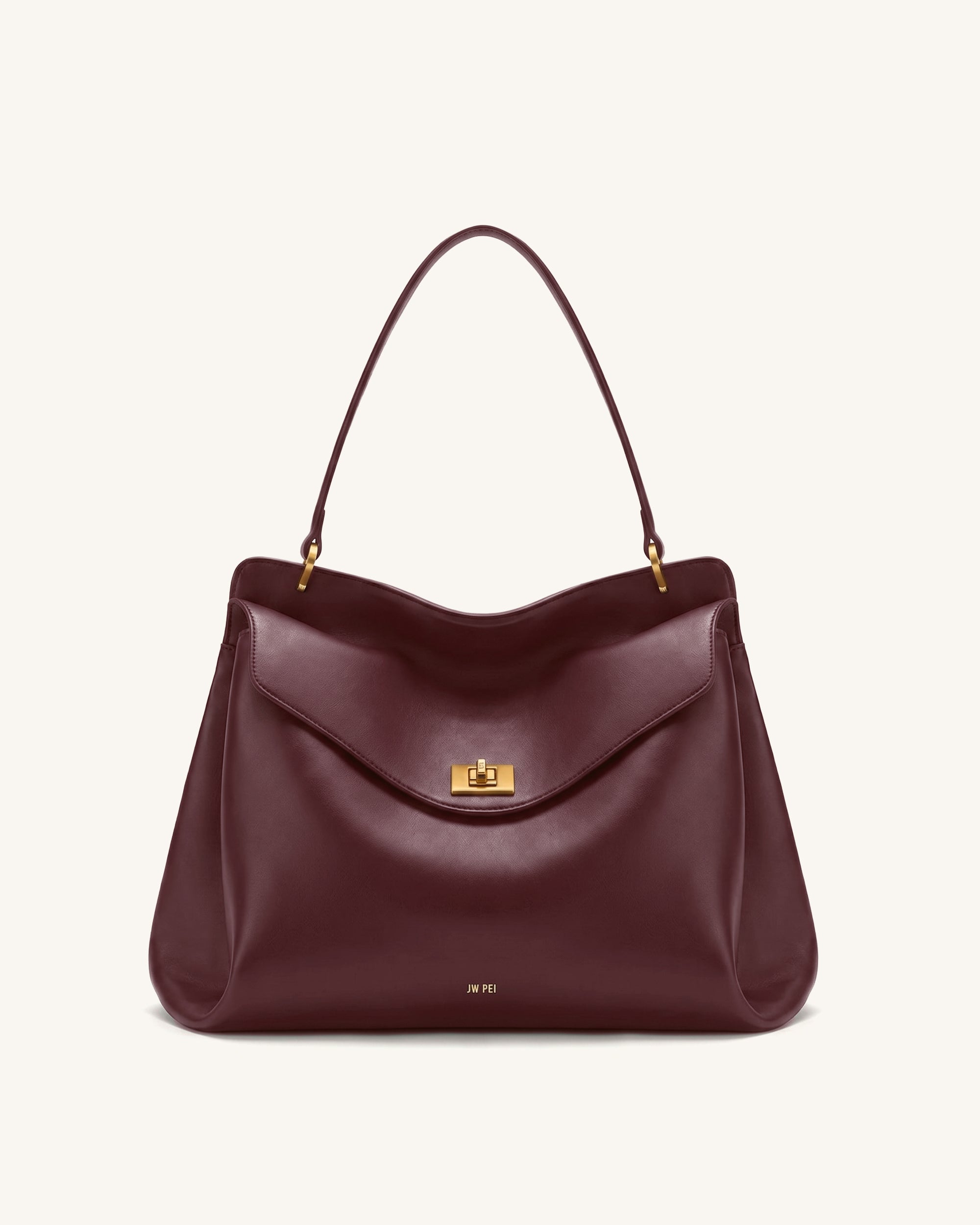 Lucia Turn-Lock Shoulder Bag - Burgundy
