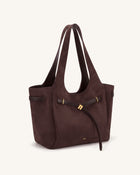 Hana Faux Suede Belt Detail Tote Bag - Dark Brown