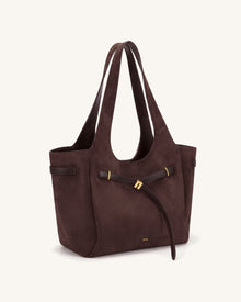 Hana Faux Suede Belt Detail Tote Bag - Dark Brown