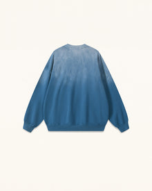 Rhinestone Rose Gradient Wash Oversized Longline Sweatshirt - Ocean Blue