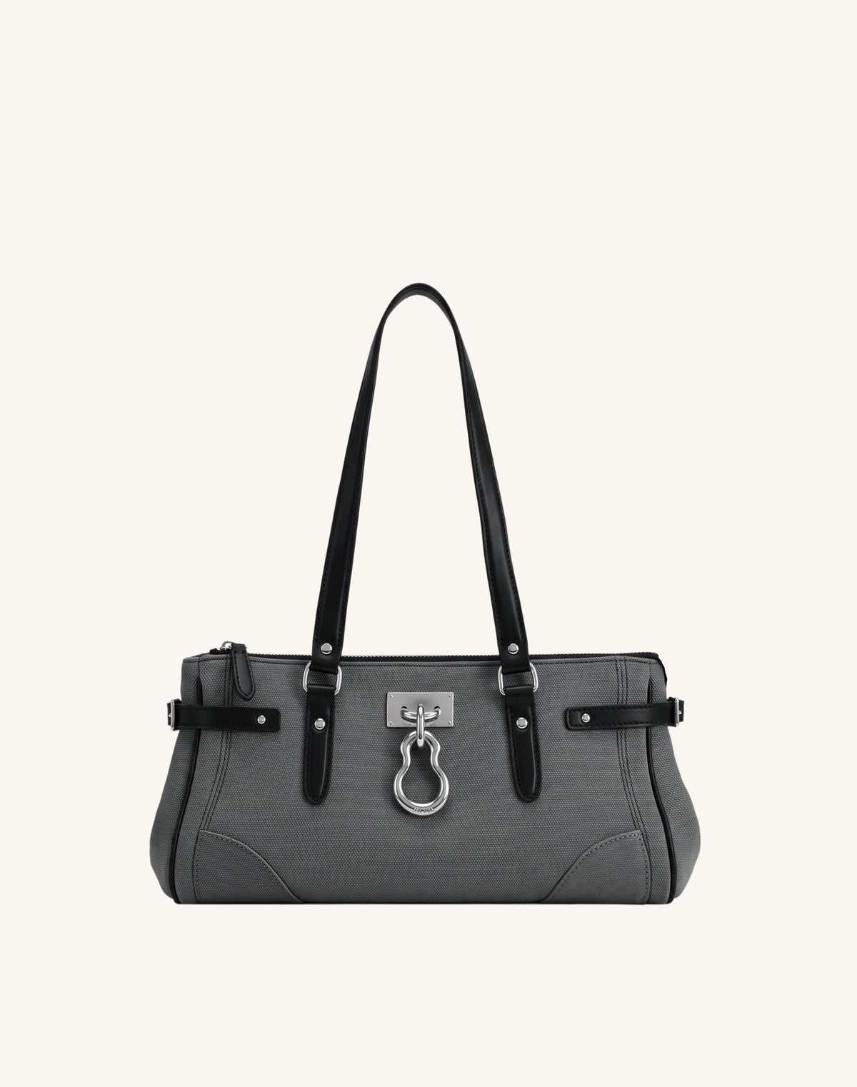 Yvette Elongated Tote Bag - Black Gray Canvas