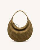 Nola Faux Suede Woven Crescent Shoulder Bag - Olive Green
