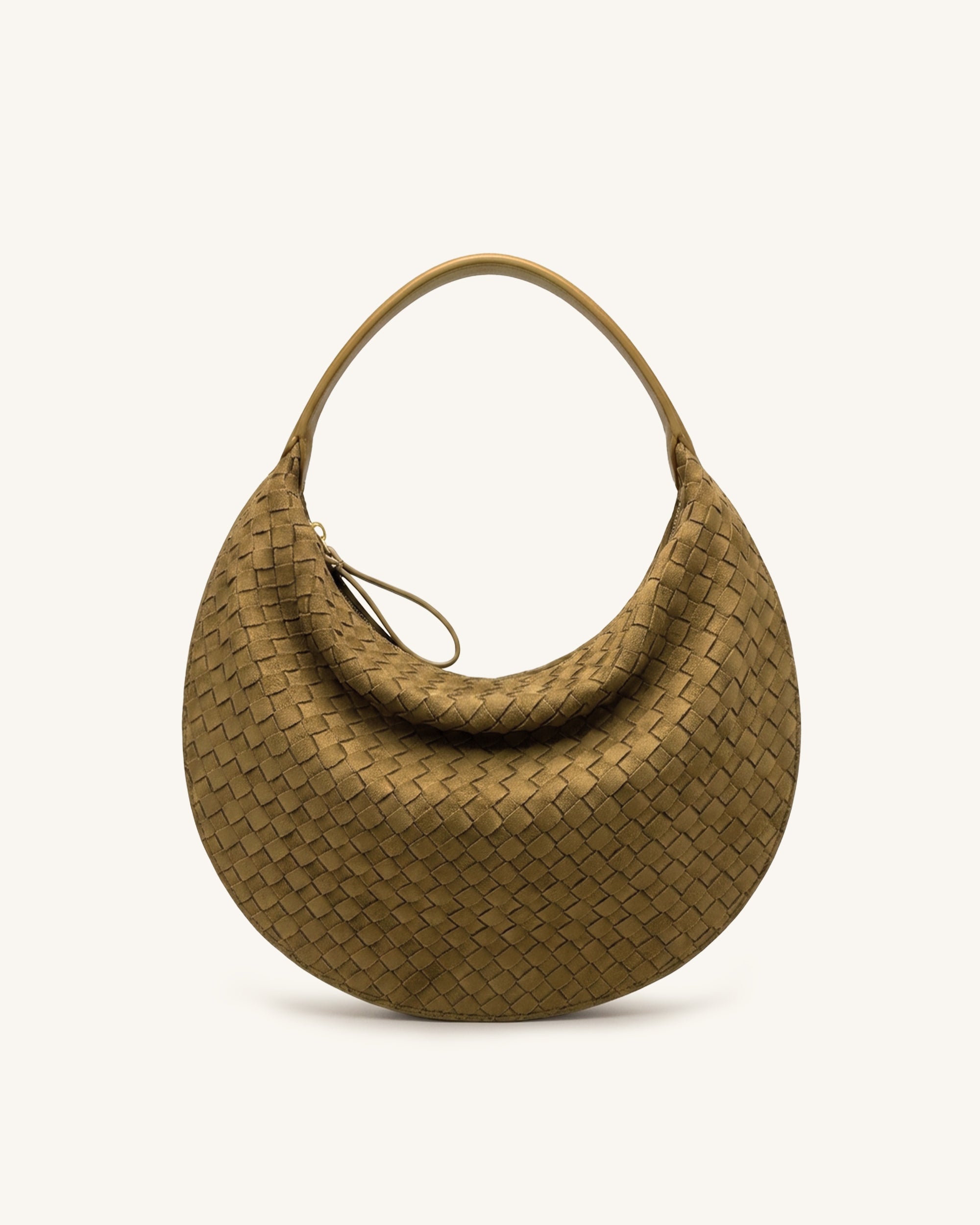 Nola Faux Suede Woven Crescent Shoulder Bag - Olive Green
