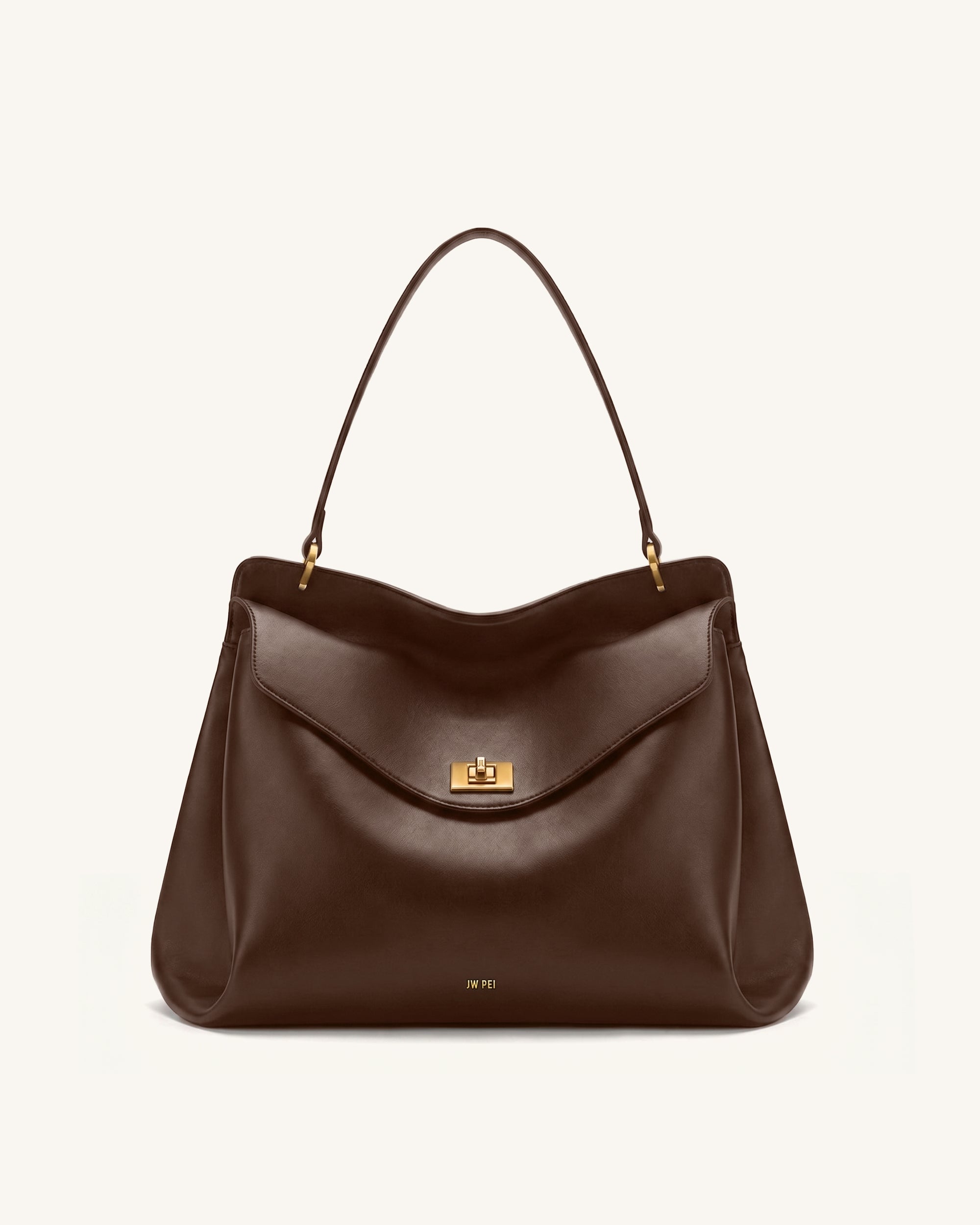 Lucia Turn-Lock Shoulder Bag - Brown