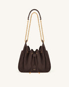 Rowan Faux Suede Quilted Chain Bucket Bag - Dark Brown