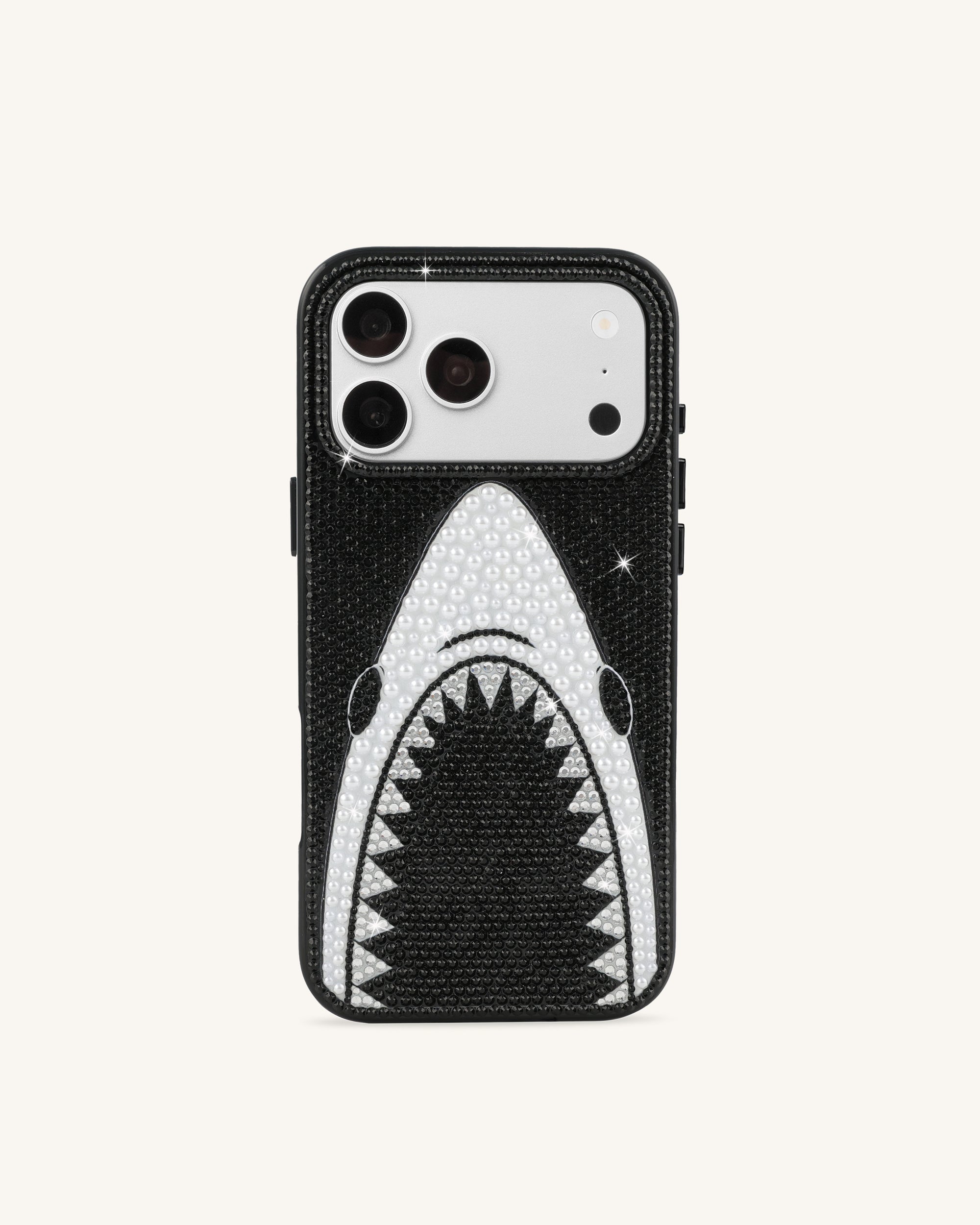 Shark Mouth Pearl Phone Case - Black