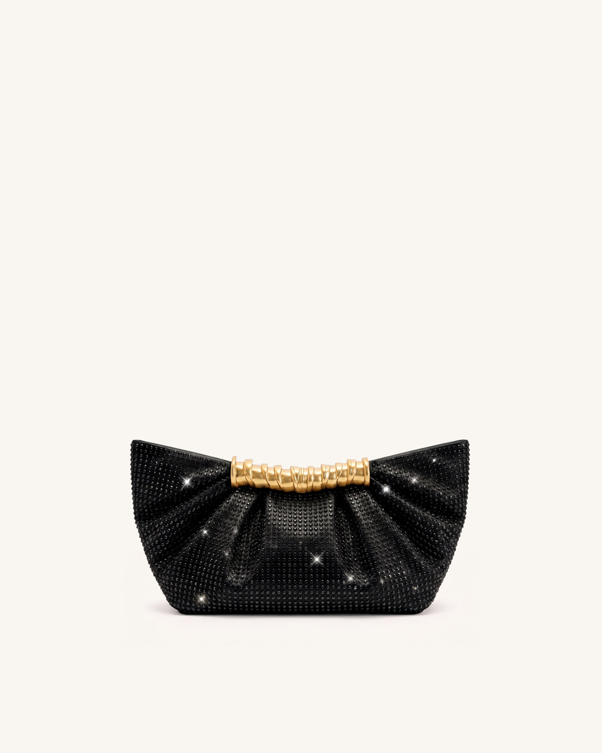 Leia Artificial Crystal Pleated Clutch - Glossy Black