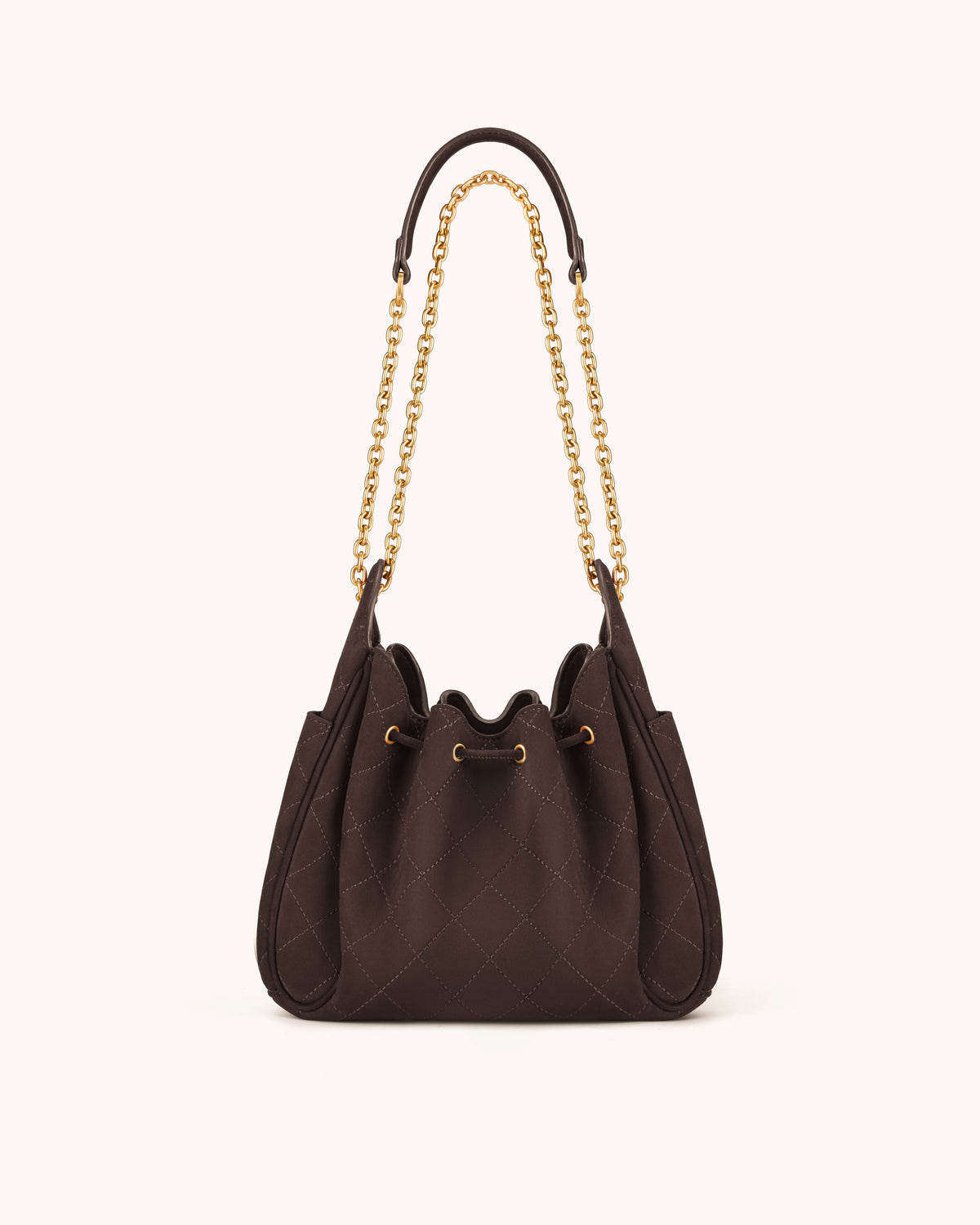 Rowan Faux Suede Quilted Chain Bucket Bag - Dark Brown