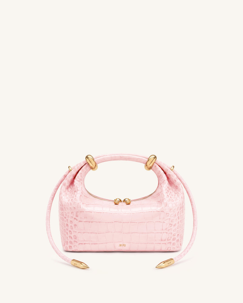 Ellie Metal Ring Embellished Top Handle Bag - Sakura Pink Croc