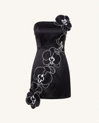 Orchid Embroidered Floral Appliqué Strapless Mini Dress - Black