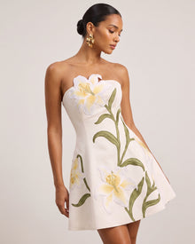Lily Floral Print Strapless A-Line Mini Dress - White