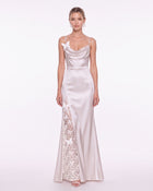 Butterfly Lace Panel Satin Cowl Maxi Dress - Ivory
