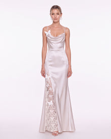 Butterfly Lace Panel Satin Cowl Maxi Dress - Ivory
