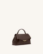 Nerissa Curved Flap Top Handle Bag - Dark Brown