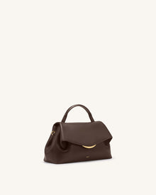 Nerissa Curved Flap Top Handle Bag - Dark Brown