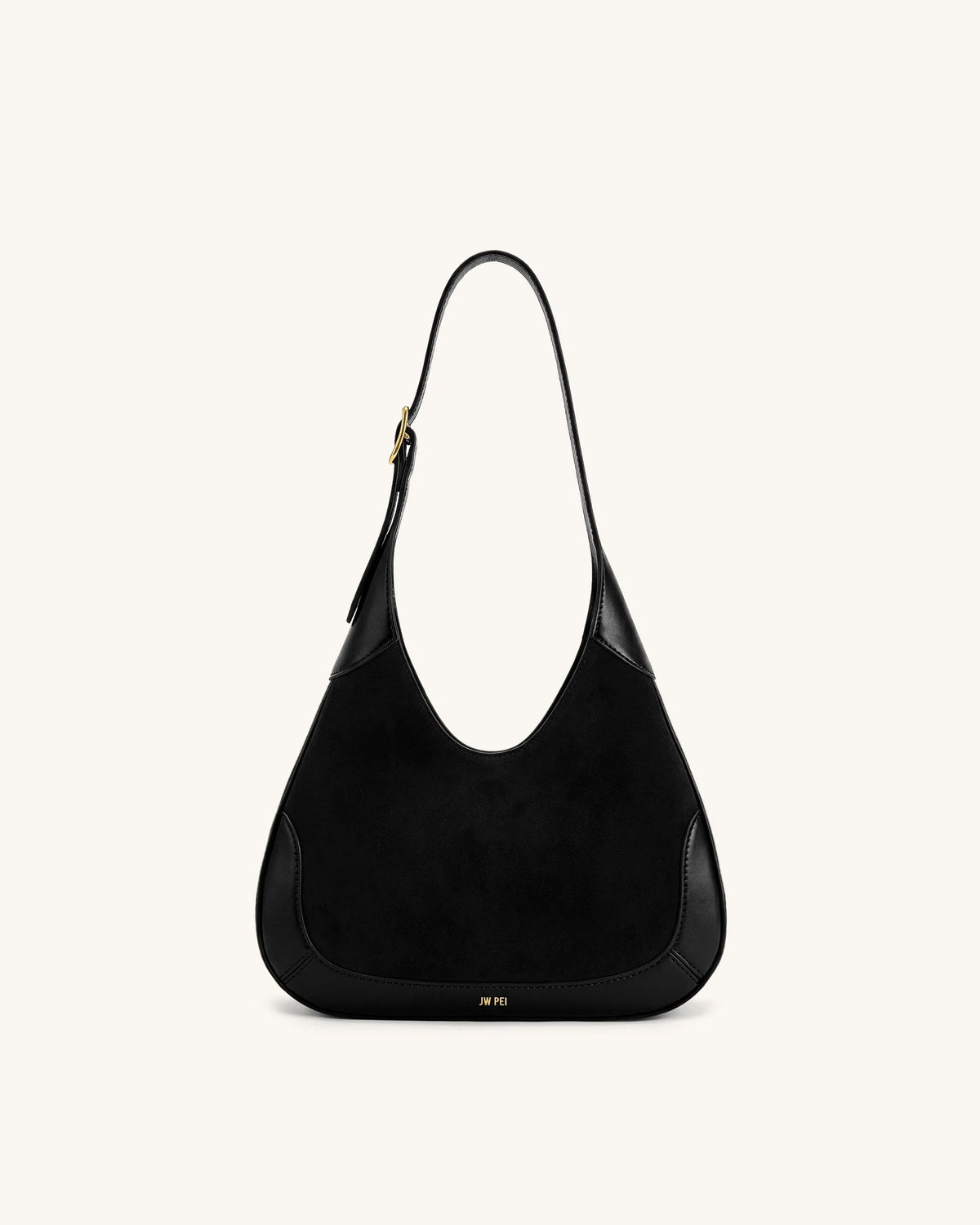Willow Faux Suede Trim Hobo Bag - Black