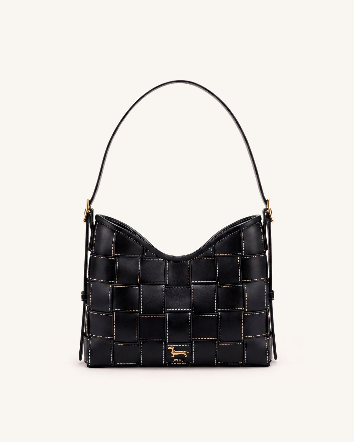 Nadine Dachshund Woven Hobo Bag - Black