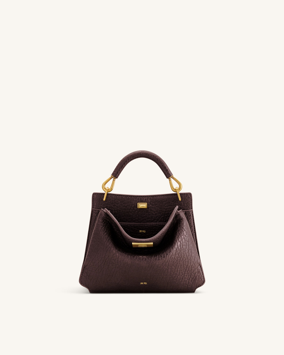 Lucia Elephant-Effect Top Handle Bag - Dark Brown