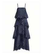 Orchid Embroidered Layered Maxi Dress - Dark Blue