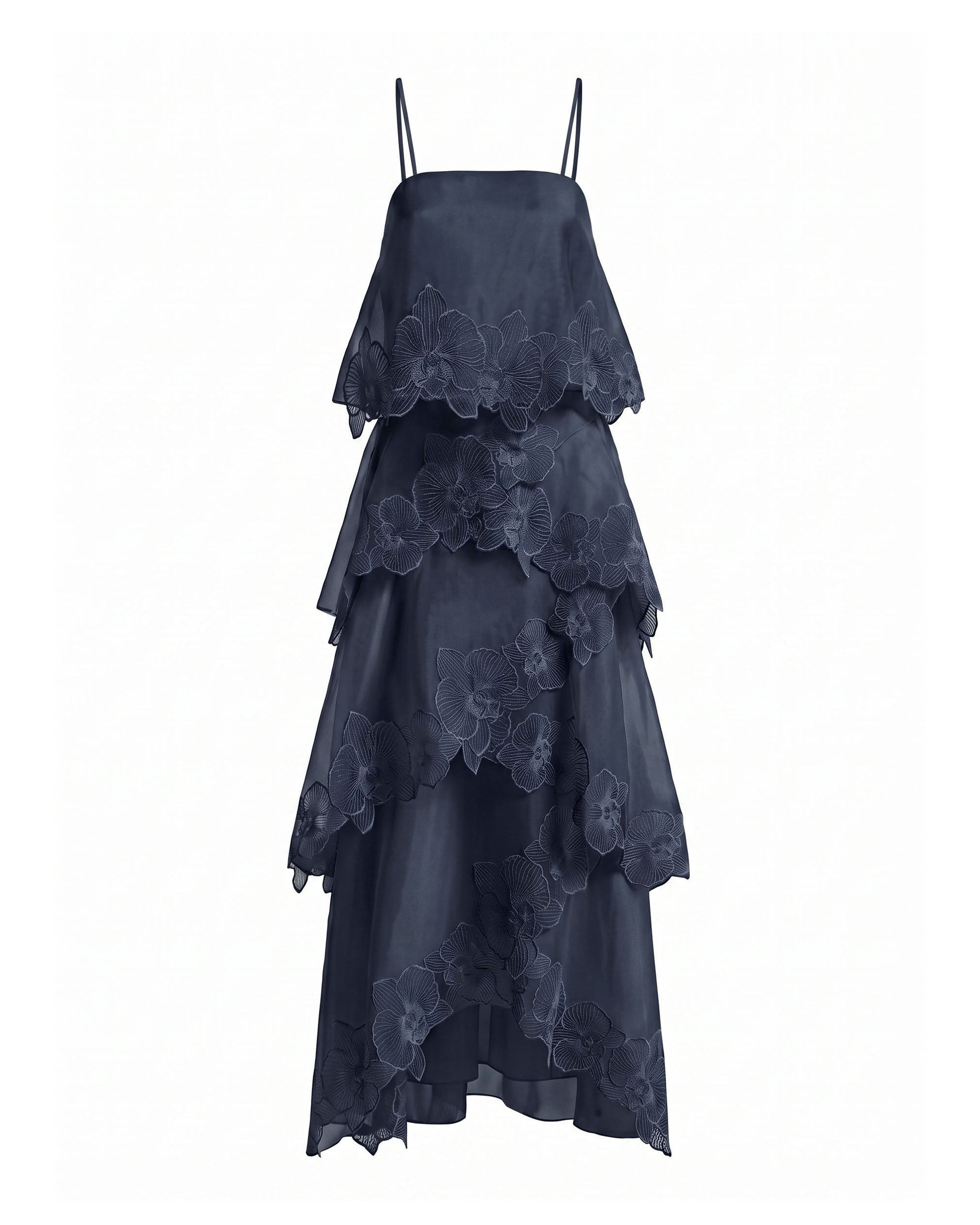 Orchid Embroidered Layered Maxi Dress - Dark Blue