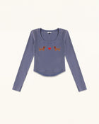 Dachshund Heart Scoop Neck Curved Cropped Tee - Smokey Slate
