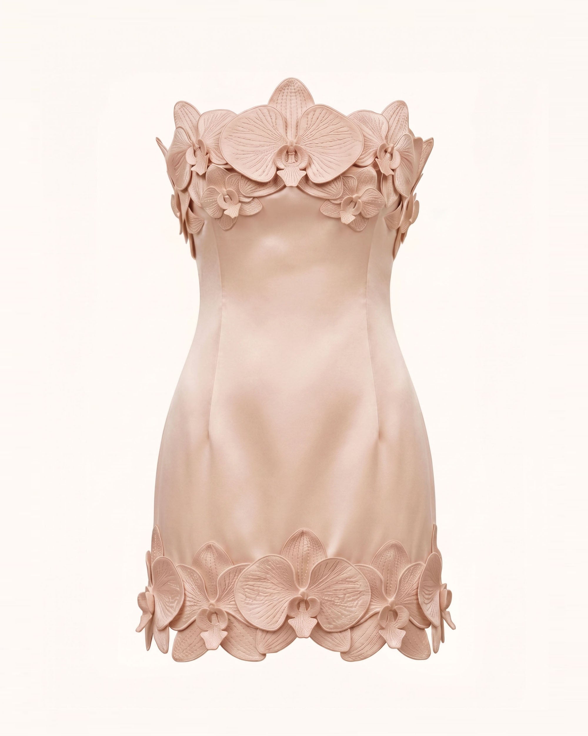 Orchid Trim Strapless Mini Dress - Nude