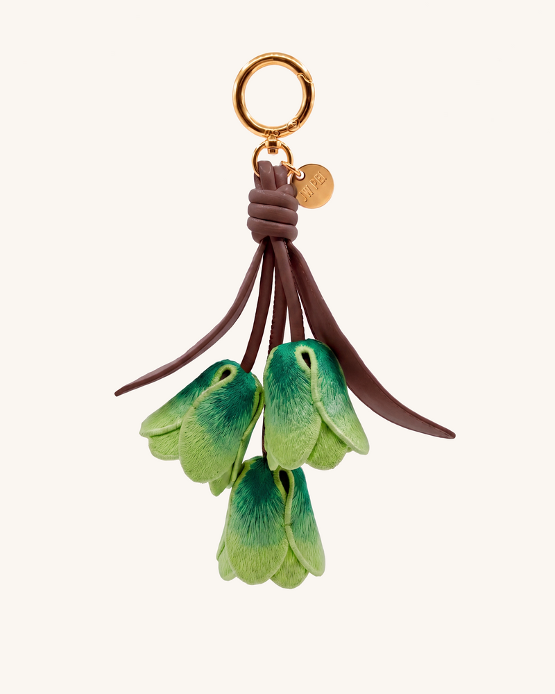 3D Embroidered Tulip Bag Charm - Gradient Green