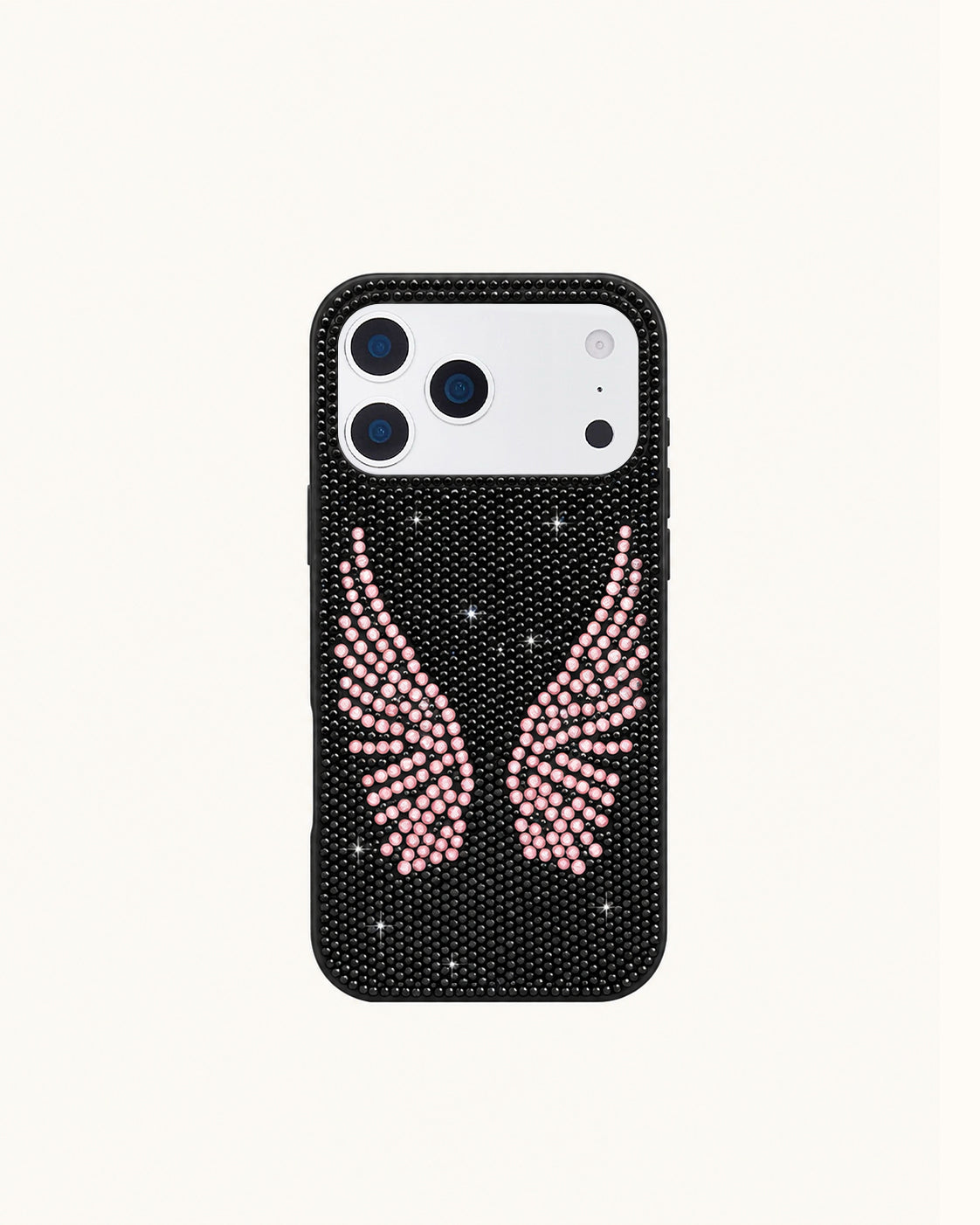 Artificial Crystal Angel Wings Phone Case - Black & Pink