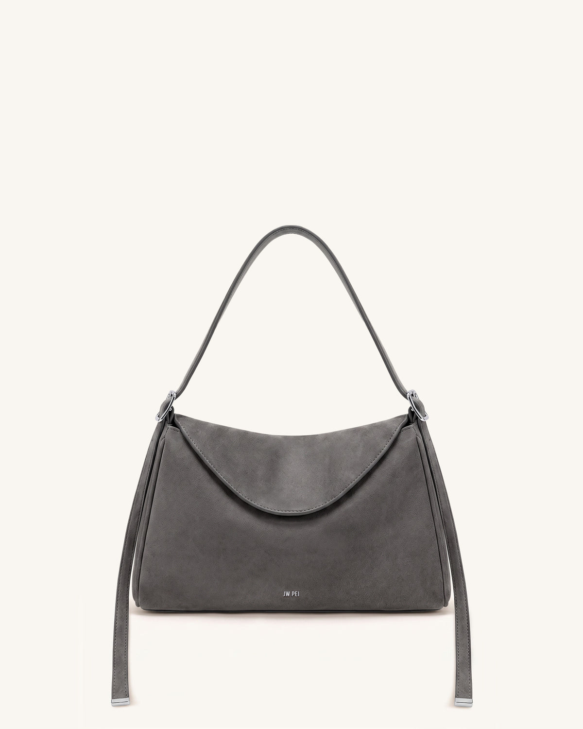 Elowen Faux Suede Flap Shoulder Bag - Charcoal Gray