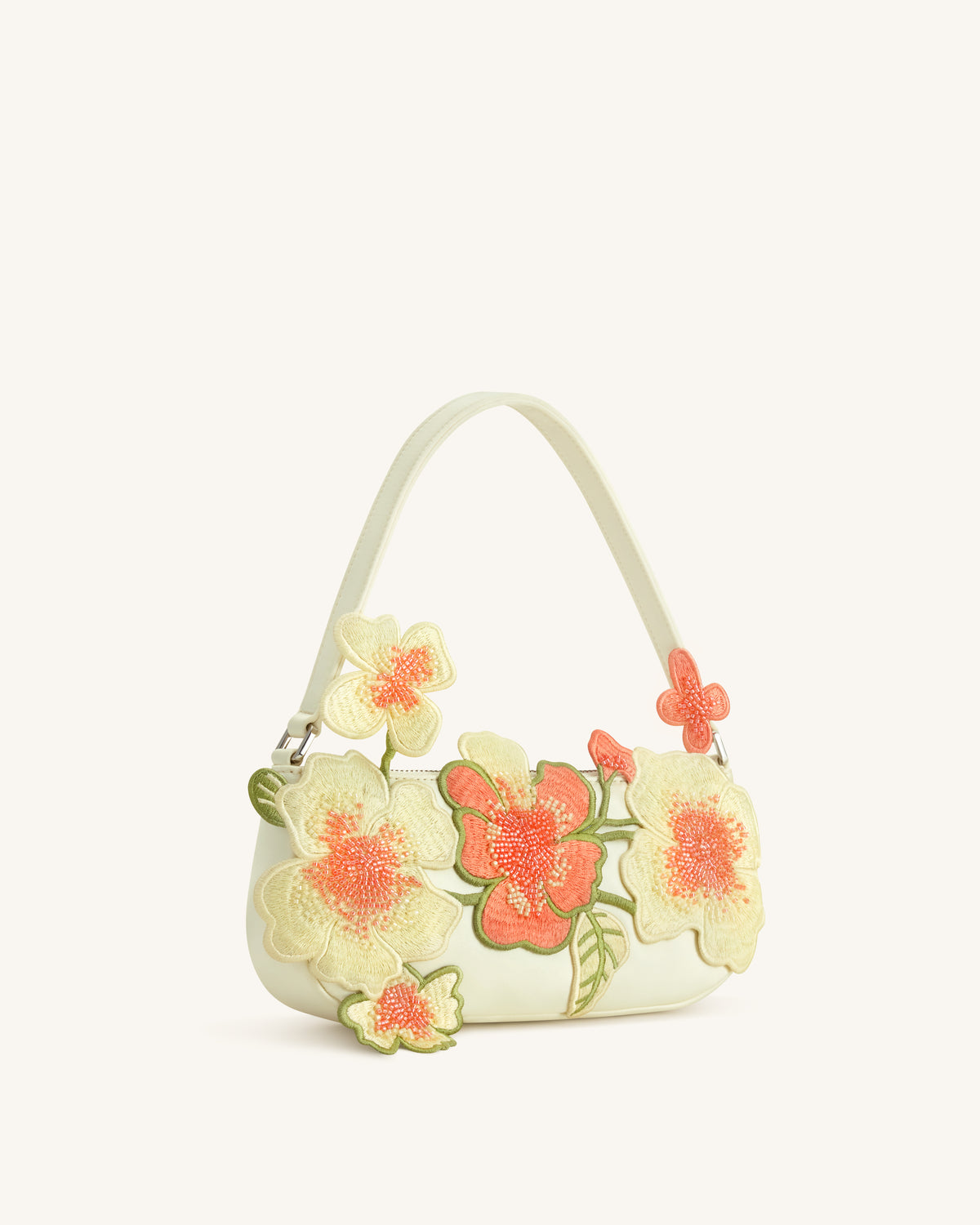 Leona Bead Embellished Shoulder Bag - Off White