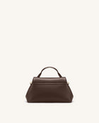 Nerissa Curved Flap Top Handle Bag - Dark Brown