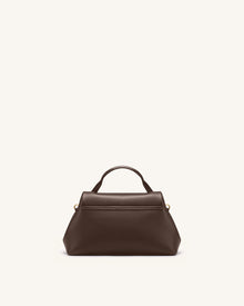 Nerissa Curved Flap Top Handle Bag - Dark Brown