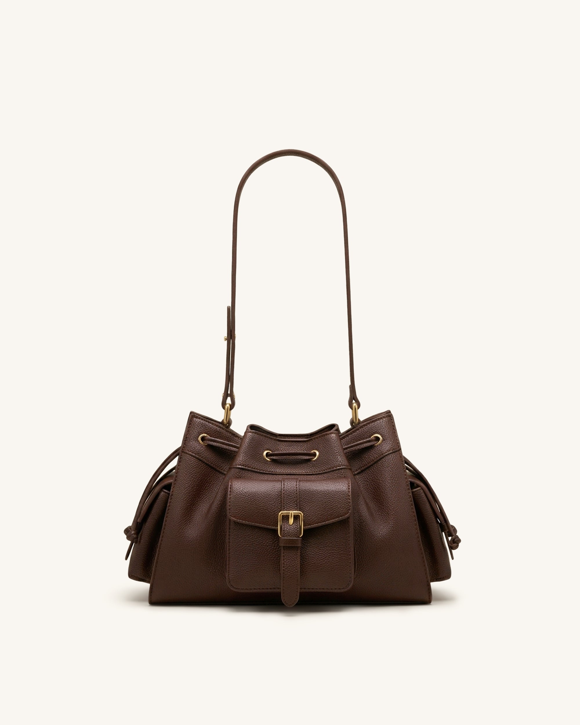 Harper Drawstring Shoulder Bag - Brown