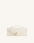 Celeste Faux Suede Woven Textured Envelope Top Handle Bag - White