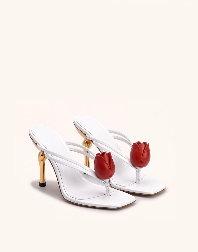 Amara 3D Tulip Heeled Sandals - White